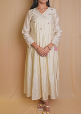 Cream Cross Knot Kurti Top