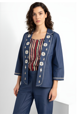 Blue three-piece co-ord set for women with embroidery for everyday office wear– Indu Heritage