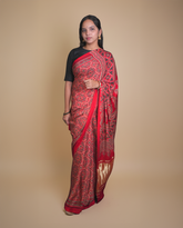 Red Ajrak Saree Set