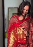 Red Ajrak Saree Set