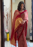 Red Ajrak Saree Set