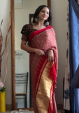 Red Ajrak Saree Set