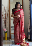 Red Ajrak Saree Set