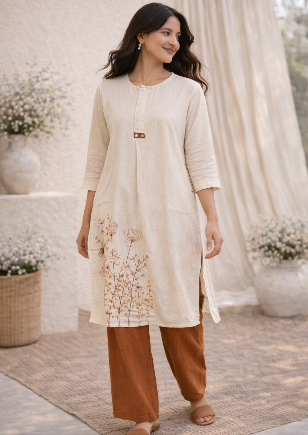 Aamra Beige Cotton Kurti Set