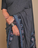 GAURI Black Muslin Line saree set