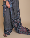 GAURI Black Muslin Line saree set