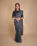 GAURI Black Muslin Line saree set