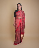 Red AJRAK saree set