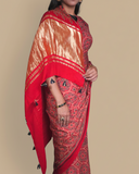 Red AJRAK saree set