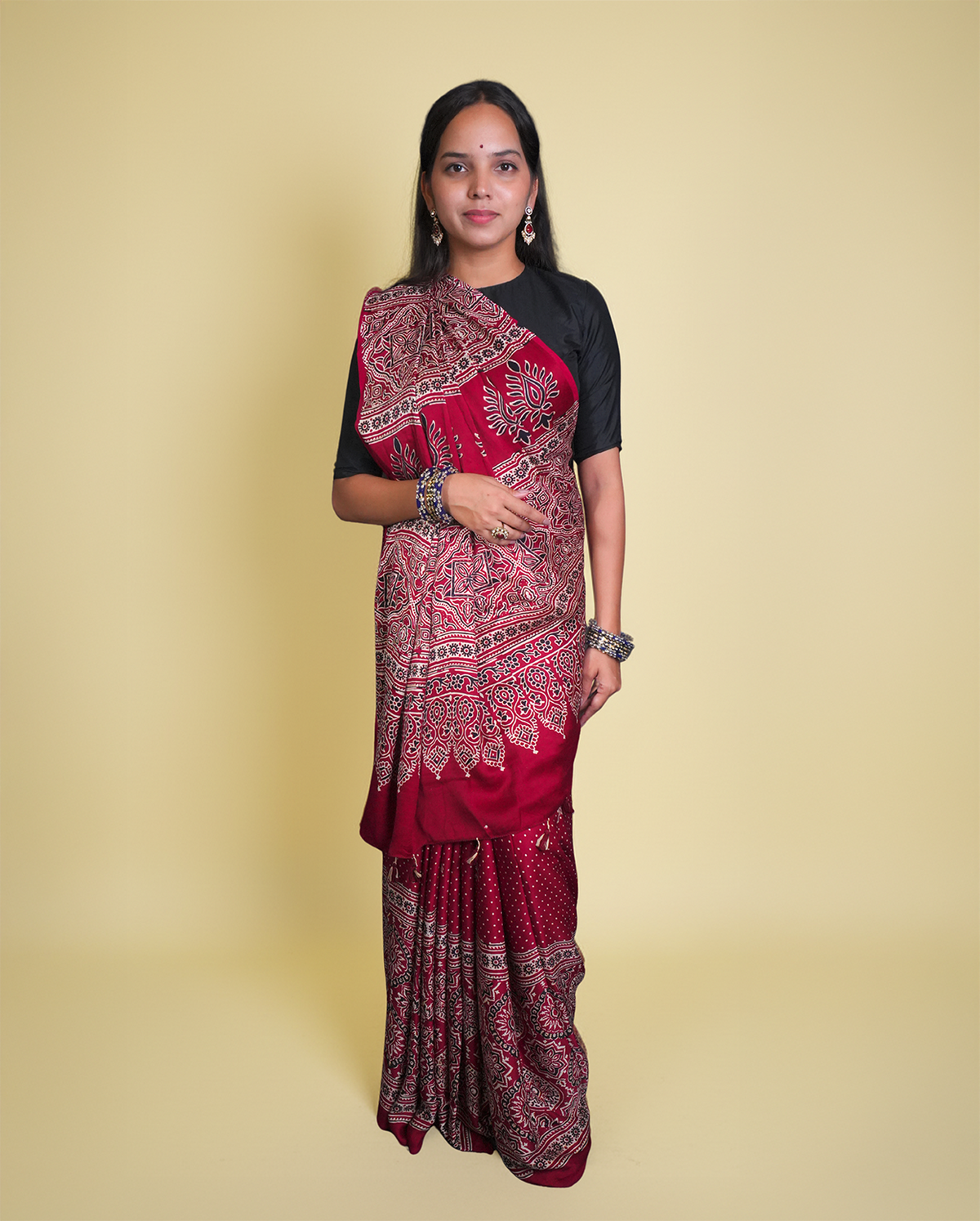 Doted Modal Ajrak Saree Set