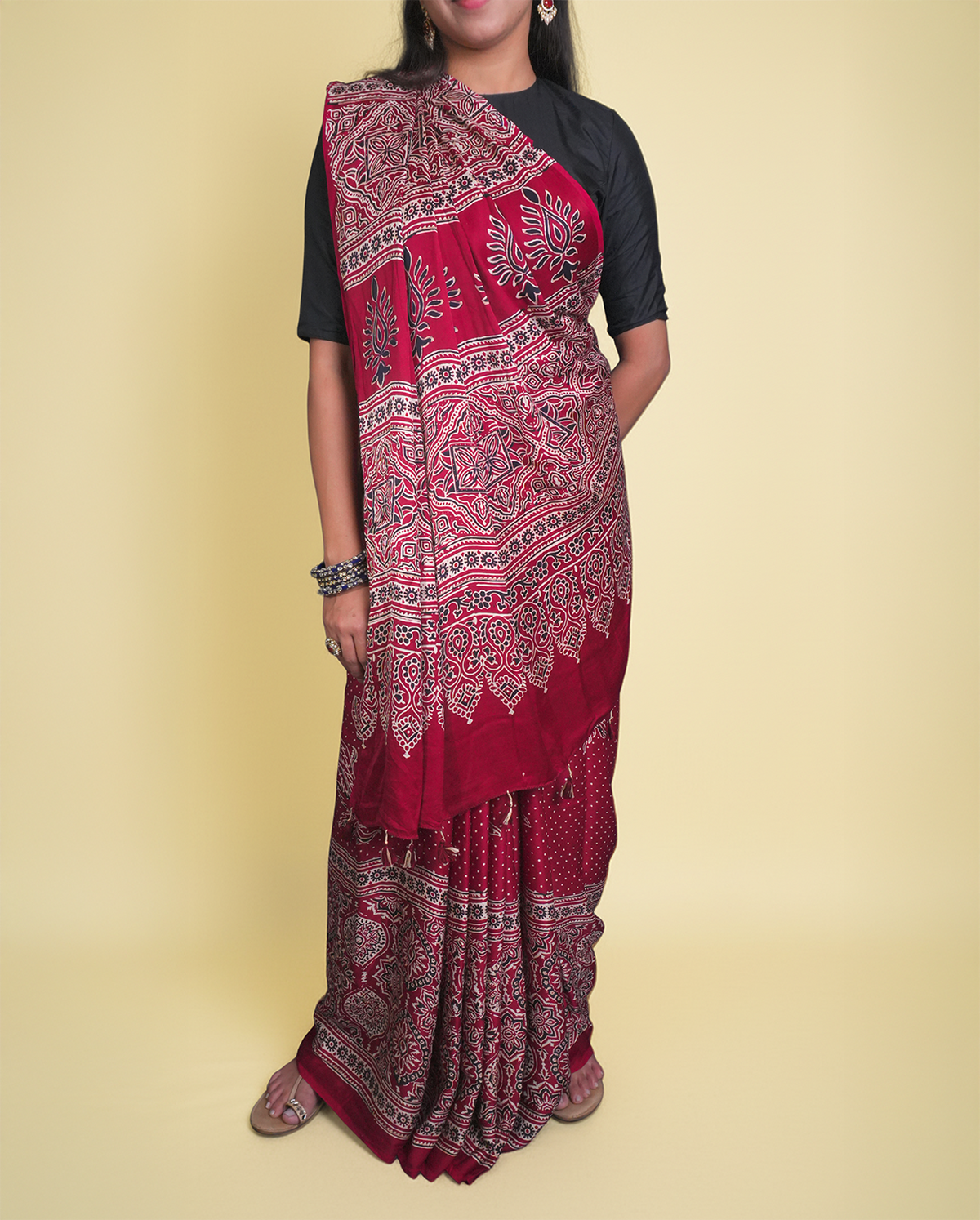 Doted Modal AJRAK saree set
