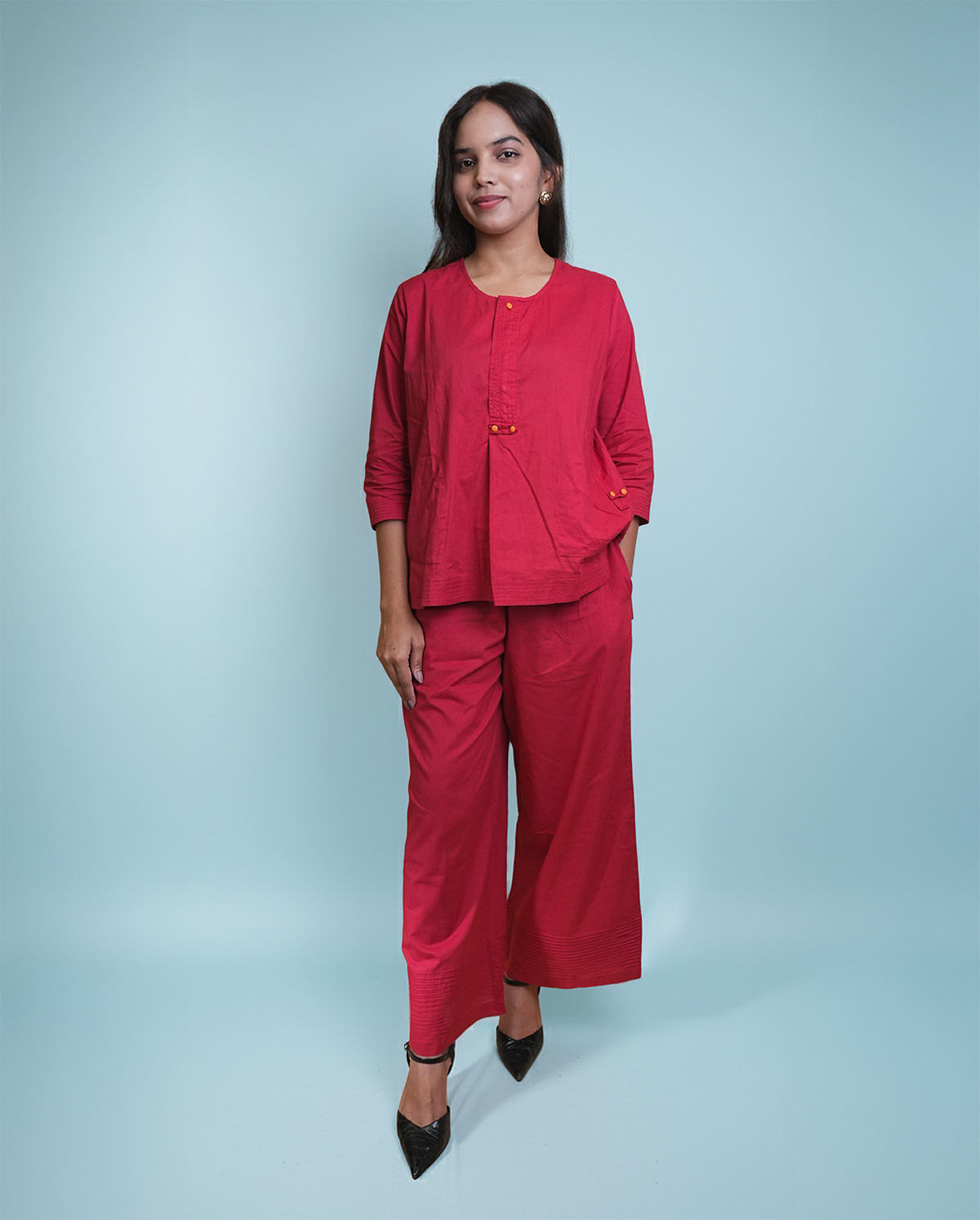 Flared SetStories Red Cotton Co-ord Set